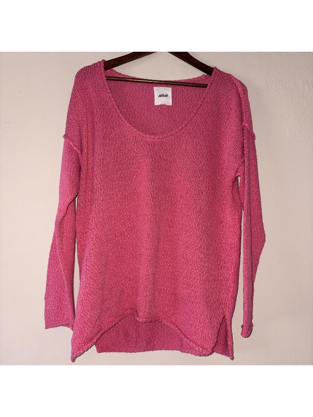 Aerie Pink Oversized Scoop Neck Knit Sweater Size Small - Picture 2 of 4